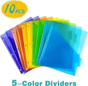10 Pack Plastic Binder Dividers with One Front Pocket and Tab Binder Divider for 3 Ring Binder, Multicolor,