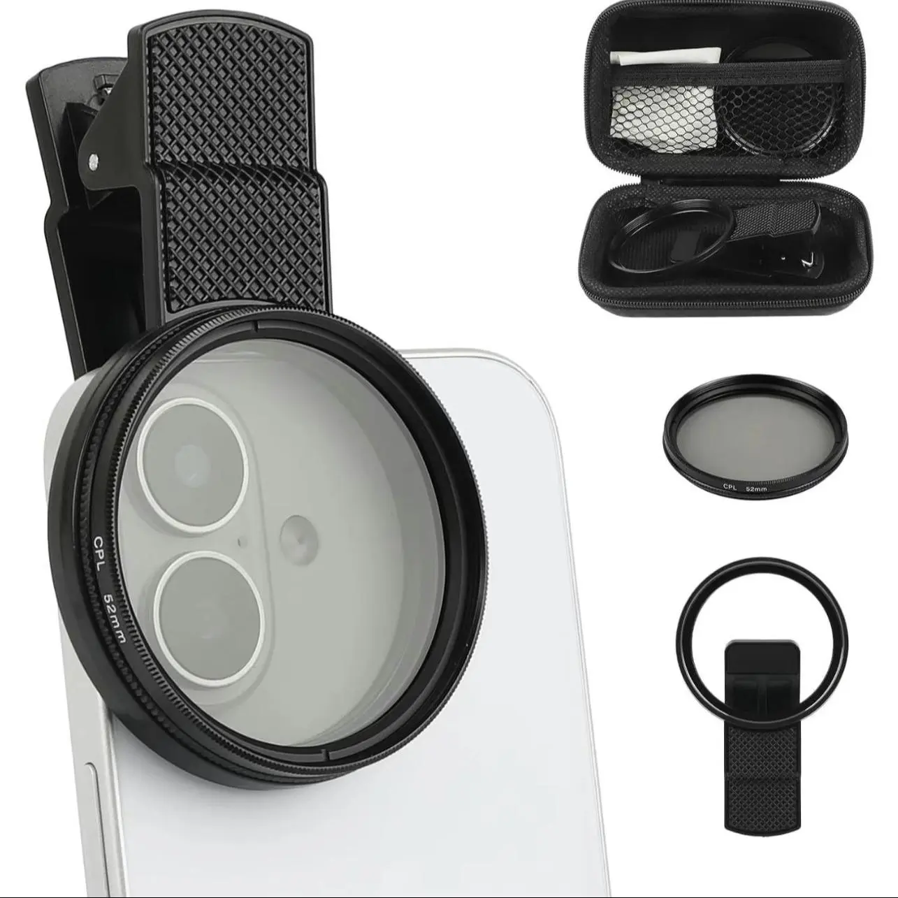 52mm CPL Filter for Phone Lens, Clip-on Portable Polarizer Filter, Phone Camera Lens for Most Smartphones, Clip-on Design CPL Filter for Cellphone, Smartphone Camera Accessories