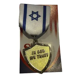 Israel "In God We Trust" Pin with Star of David and Gold Shield Design for Patriotic Accessories