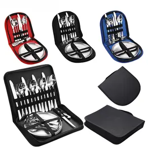Portable 304 Stainless Steel Camping Spork Mess Kit - Reusable Fork, Spoon, Knife, Chopsticks with Carry Case - Sports & Outdoor Travel Cutlery, Spork Mess Kits