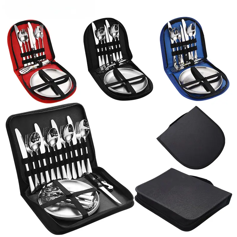 304 Stainless Steel Portable Camping Mess Kit - Reusable Cutlery Set with Fork, Spoon, Knife, Chopsticks, Carry Case for Outdoor Camping, Hiking