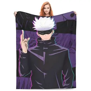 Gojo Satoru Blanket Cover Anime Jujutsu Kaisen Plush Throw Blankets Anime Inspired Fleece Throw Blanket, Ultra Soft Manga Style Cozy Blanket for Bed Sofa Couch, Lightweight Plush Gaming Room Decor Gift for Teens Adults