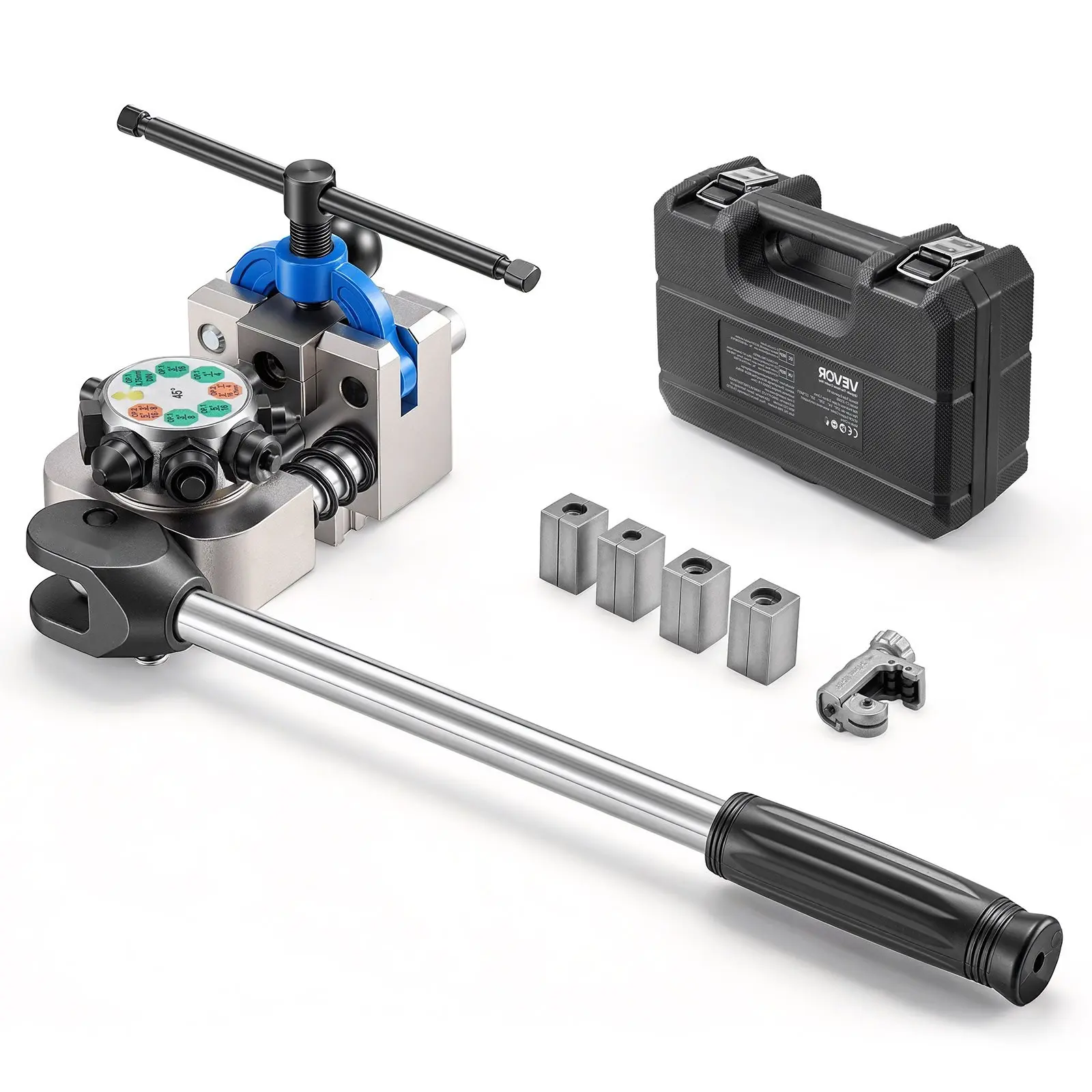 Professional Brake Line Flaring Tool Kit With 45 Degree Double Flare Bubble Flare For 3/16", 1/4", 5/16", 3/8" Copper, Aluminum, And Steel Tubes; Includes Adjustable Die Set, Clamping Tool, Spare Dies, And Carry Case