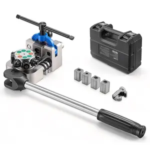 Professional Brake Line Flaring Tool Kit With 45 Degree Double Flare Bubble Flare For 3/16", 1/4", 5/16", 3/8" Copper, Aluminum, And Steel Tubes; Includes Adjustable Die Set, Clamping Tool, Spare Dies, And Carry Case