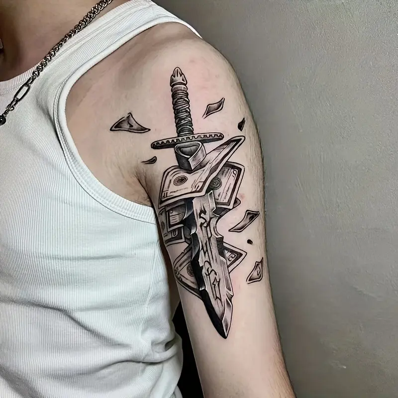 6-Piece Realistic Temporary Tattoos, Waterproof Herbal Stickers that Last 7-15 Days, Pain-Free Tattoo Art Includes Dagger Shape, Temporary Gothic Tattoos
