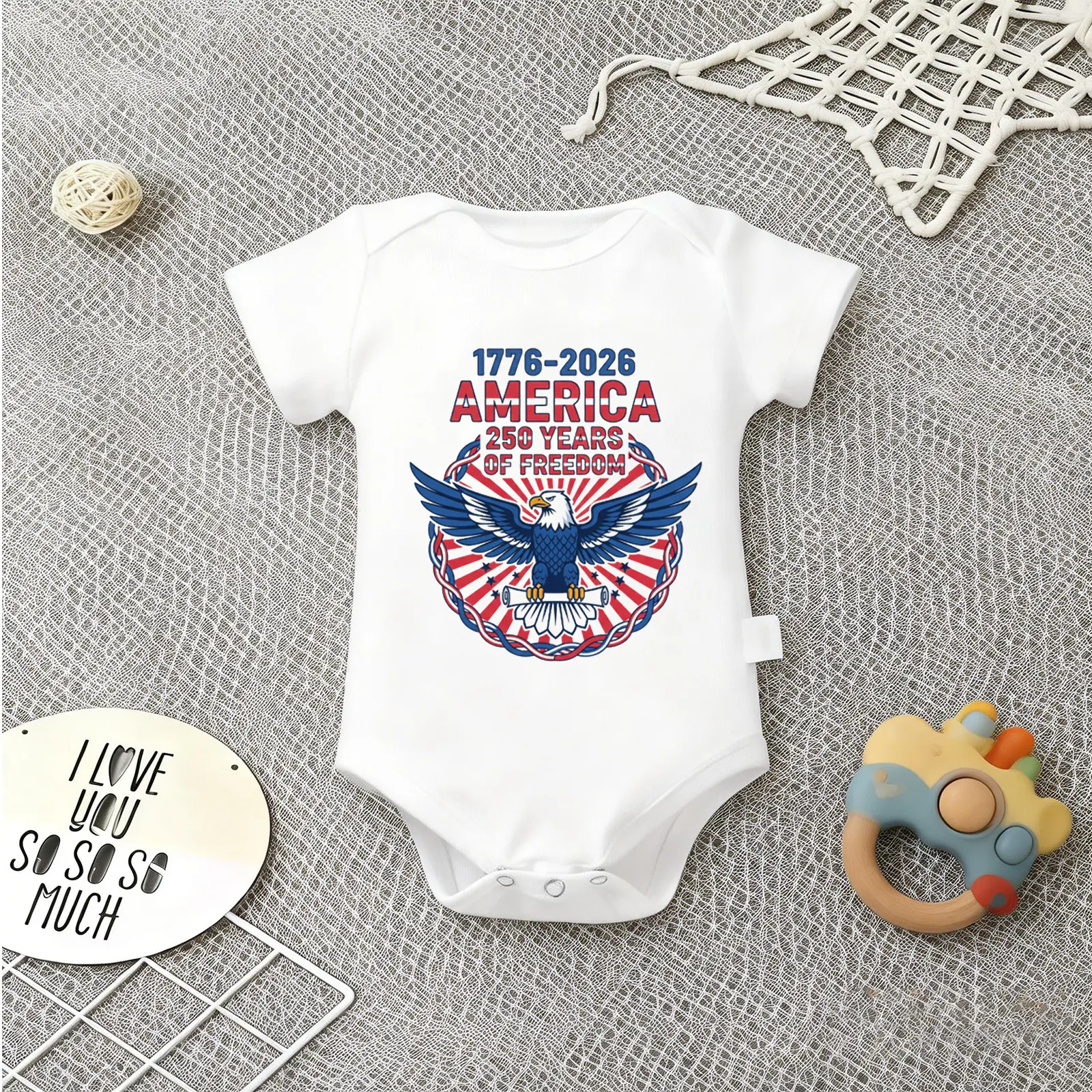 250Years USA 1776-2026 Independence Day Baby Babysuit - Cute Baby breathable outfits, baby perfect Short Sleeve Onesies Romper For Infant, Newborn Humor Clothes for Boys Girls, Soft Casual Outfit, Outdoor 100% Cotton Triangle Jumpsuit