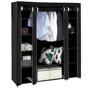 69" Portable Clothes Closet Wardrobe Storage Organizer with Non-Woven Fabric Quick and Easy to Assemble Extra Strong and Durable Black，Closet Wardrobe, Portable Closet for Bedroom, Clothes Rail with Non-Woven Fabric Cover, Clothes Storage Organizer