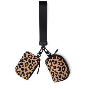 Leopard Mini Dual Pouch Wristlet Wallet for Women Zip Around Wristlet Keychain Wallet with 2 Wristlets Ideal for Dog Walking Coffee Runs & Lunch Break Essentials