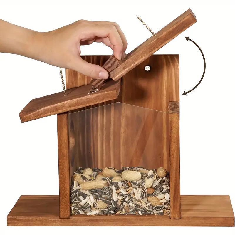 Wooden Squirrel Feeder Set, Winter Outdoor Squirrel Feeder, Corn and Peanut Wooden Nuts Feeder, Durable Box Easy to Fill, Removable Front Panel