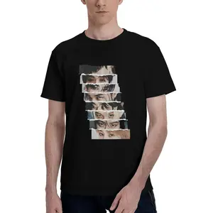 Men’s K-Pop Idol Eyes Collage Graphic Black Oversized T-Shirt，summer casual outfit