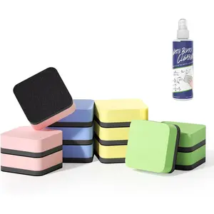 Mini  Dry Erase Eraser 12 Pack (1 Bottle of 3.4 fl oz Whiteboard Cleaner Included), Small White Board Eraser, Chalkboard Glass Board Erasers, for Classrooms, , Office (4 Colors)