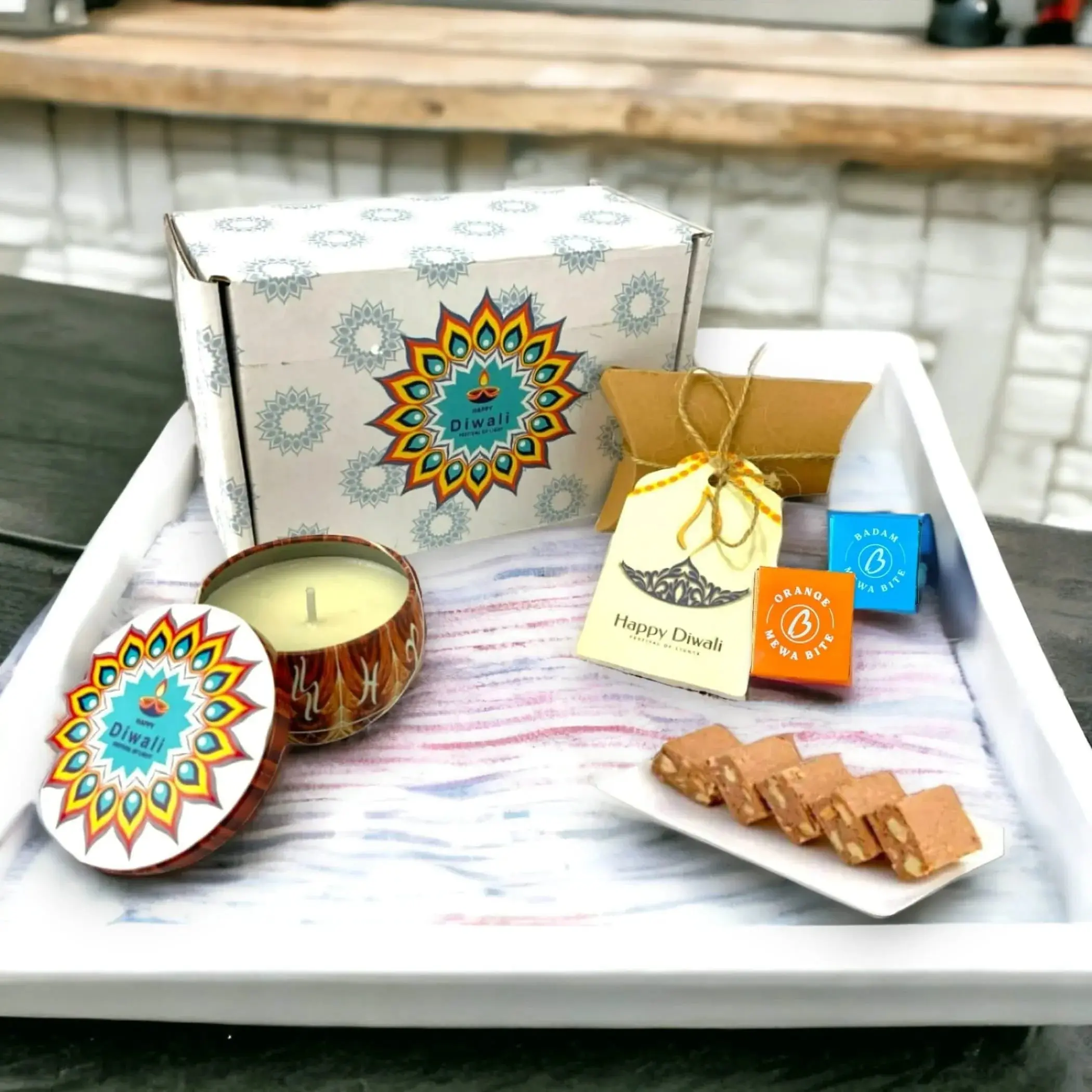 Elegant Custom Diwali Gift Box | Sweets & Dry Fruits Hamper with Personalized Touch | Cherished Gifts for Family, Friends & Employees | Sacred Festive Magic