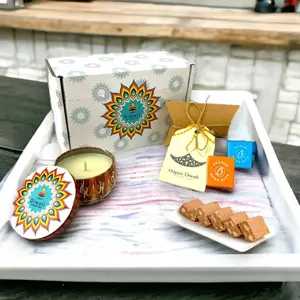 LoveNspire Elegant Custom Diwali Gift Box - Handpicked Traditional Assorted Fragrant Sweets, Dry Fruits Food Bundle, Snack Packs Boxed Set with Personalization for Family | Festive Home Supply