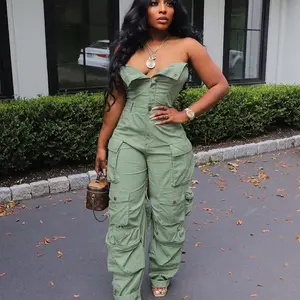 Single-Breasted Multi-Pocket Workwear Jumpsuit Does not apply