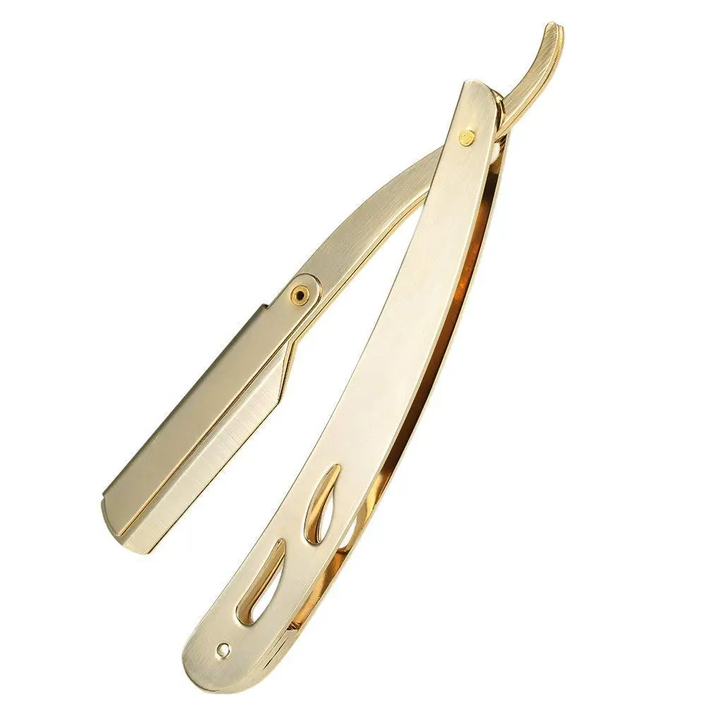 Sicastar Stainless Steel Straight Edge Barber Shaving Razor Folding Straight Razor Single Edge Replaceable Blades fit for All of Double Edge Razor Blades (Gold)