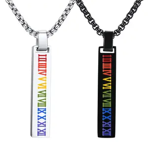 OIDEA Rainbow Roman Numeral Stainless Steel Chain Jewelry Necklace - Matching Couple-Themed Rainbow Pride Accessory for LGBTQ Pride, Anniversary Gift, Matching Couple Necklaces, Couple-Themed Necklaces