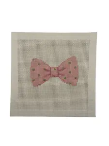 Pink Bowtie with Green Dots Needlepoint Canvas