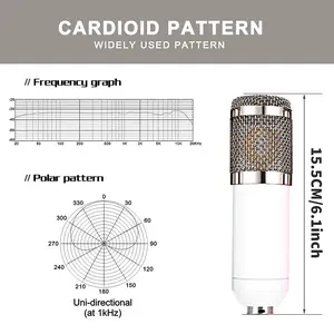 Karaoke Studio Mic For Recording Computer With Shock Mount+Foam Cap+Cable+Microphone stand Professional Condenser Microphone Kit Audio Smartphone White