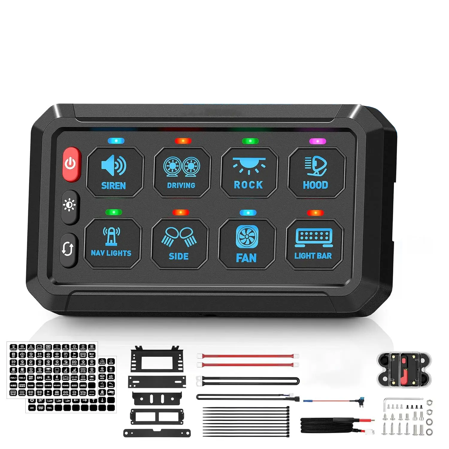 Blue 8 Gang Switch Panel – High Power Multifunction Touch Control Box with Toggle/Momentary/Flash/Strobe, 6-Level Brightness, Universal for Truck ATV UTV