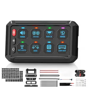 Blue 8 Gang Switch Panel – High Power Multifunction Touch Control Box with Toggle/Momentary/Flash/Strobe, 6-Level Brightness, Universal for Truck ATV UTV