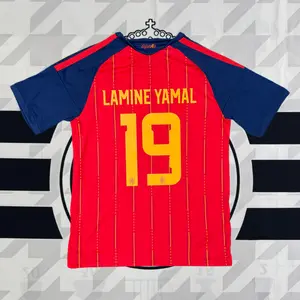 2026 World Cup Spain Home Red  Blue No. 19 Lamine Yamal Short-Sleeved Football Shirt Soccer Jersey