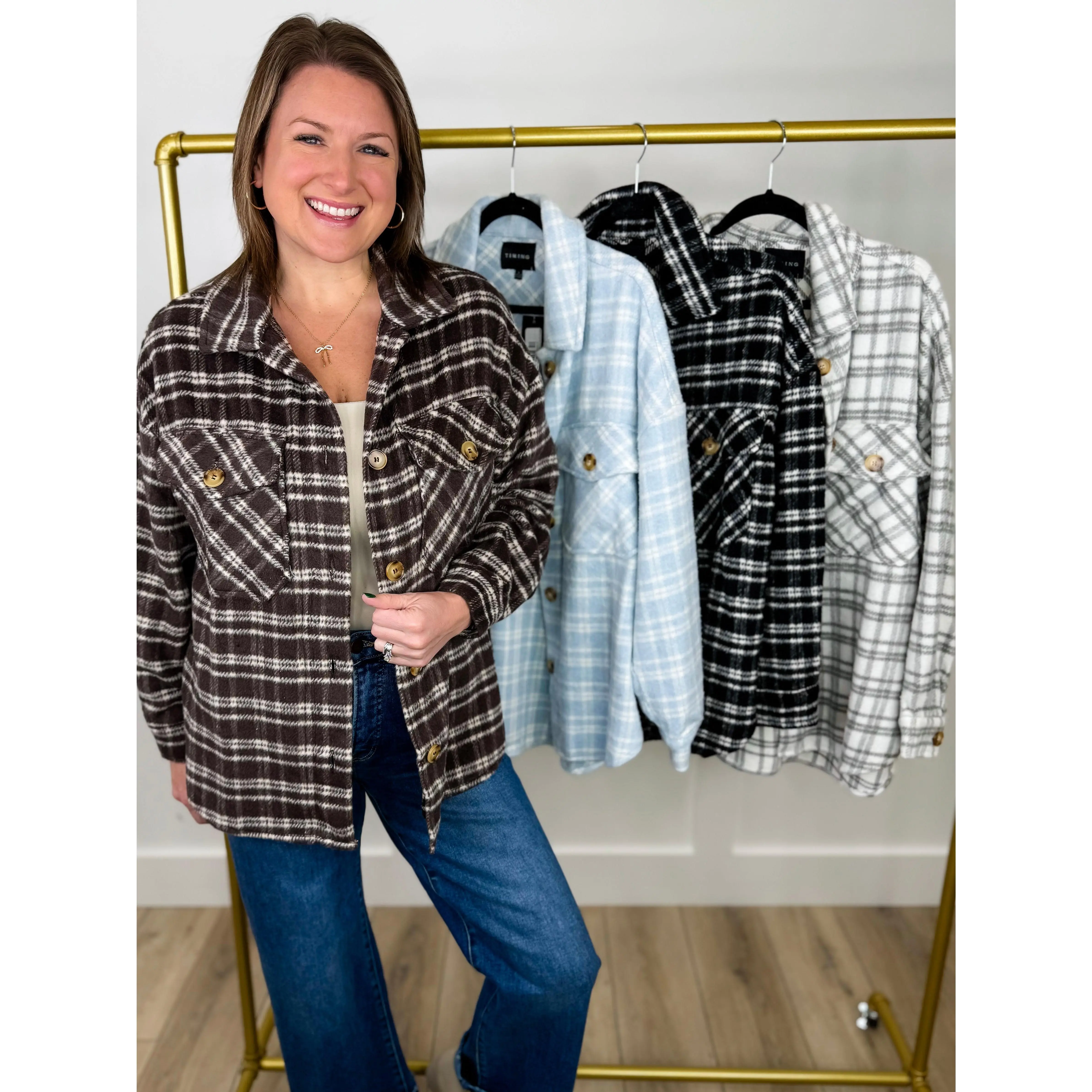 Plaid Flannel Jacket for Women, Soft Oversized Long Sleeve Button-Down Shacket in a Polyester Blend, Sizes up to 3XL, Coats, Fit, Top, Acrylic, Day Date, 2Xl, Plaid Print, Large, Flannel Texture