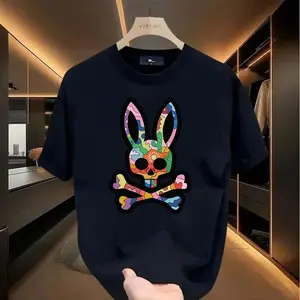 Bone graphic t-shirt, rabbit design, hip hop style, unisex, men's short sleeve crew neck street style t-shirt summer and spring, casual, clothing, rock crew neck summer graphic Top Streetwear Crewneck Menswear Tshirt Gamis,summervibes