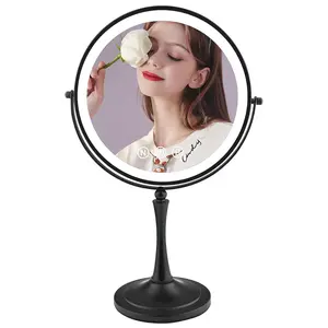 10" Large Lighted Makeup Mirror, 1X/10X Magnifying Mirror with Lights, Double Sided Vanity Mirror with Lights, 3 Color LED Dimmable 5000mAh Rechargeable Light Up Magnifying Mirror Black