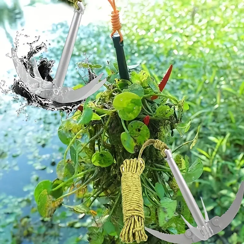 HUAPUDA 1-pack fishing water weed cutter high-efficiency water weed remover with 10-meter rope suitable for garden lake cleaning (rope color random)