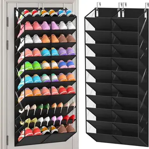 30 Pairs Over the Door Shoe Organizer, Clear Pockets Hanging Shoe Storage for Closet, 10-Tier Door Shoes Rack Storage, Handing Shoes Holder Fit All the Family's Sneakers, Boots, Heels, Black