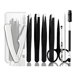 [9+1 PCS] Tweezers Kit Tweezer for Women Facial Hair Removal Tweezers Professional Tweezers Set Eyebrow Tweezer, Professional Stainless Steel Eyebrow for Women &Men,Black Beauty Sets