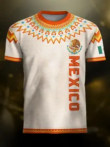 Mexico Heritage Soccer Jersey, Aztec Pattern Mexican Roots Design, Fitted Short Sleeve, Letter Print, All Seasons Wear, Sports Top
