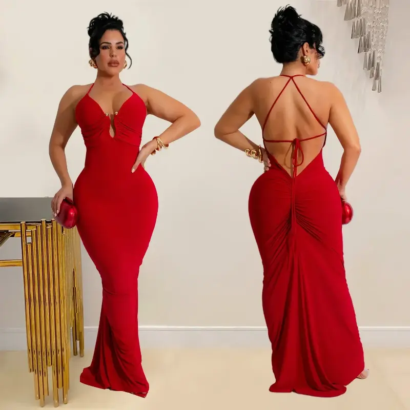 summer spring clothes Women Sleeveless V-neck Maxi Long Trumpet Mermaid Dress 2025 Fall Backless Birthday Club Sexy Party Evening Dresses