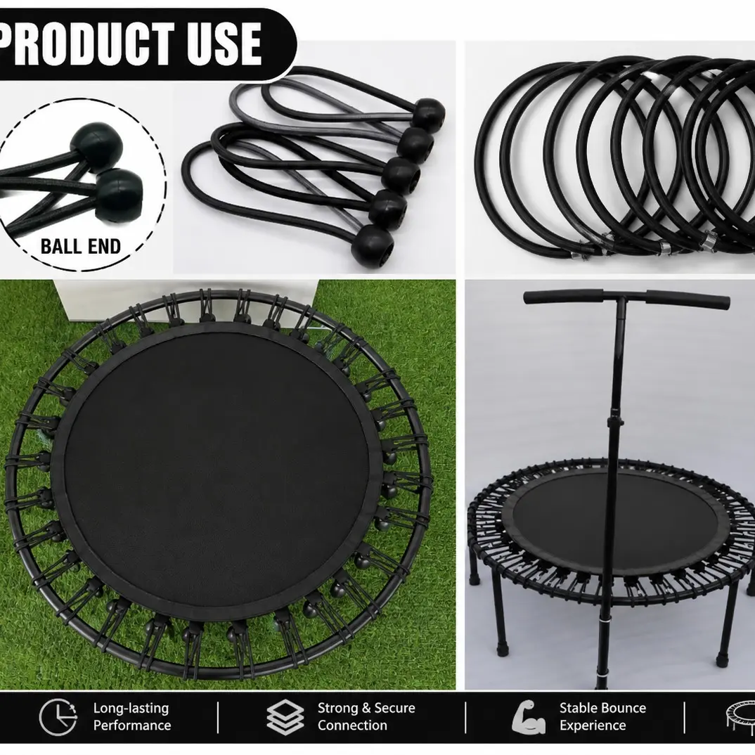 Trampoline Bungee Fitness Cords with Aluminum Buckles - Latex Core, Silent Stretch, UV-Resistant, Universal Fit Elastic Ties for Trampoline Sports, Tarp Canopy & Fitness, Outdoor Accessory, Outdoor Sport