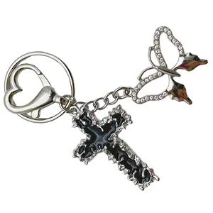 Thorn Crucifix Keychain DIY Butterfly Pendant Keyring Mobile Phone Decoration