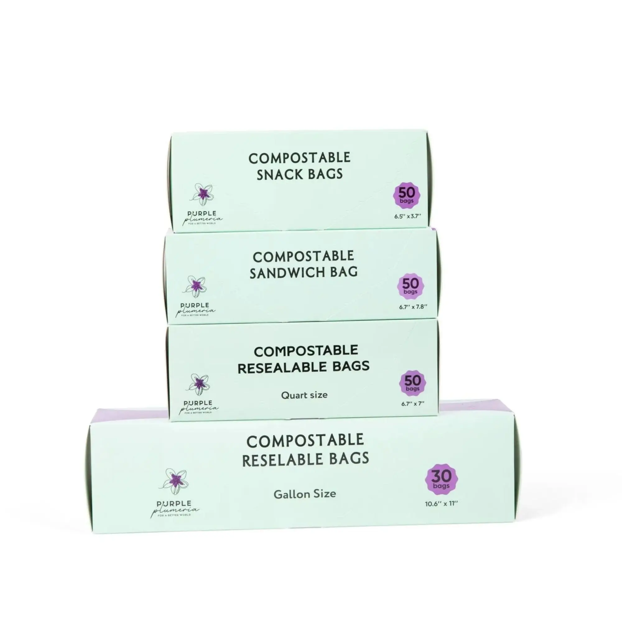 Compostable Resealable Bags. Eco-Friendly & Durable. Snack, Sandwich, Quart & Gallon Sizes