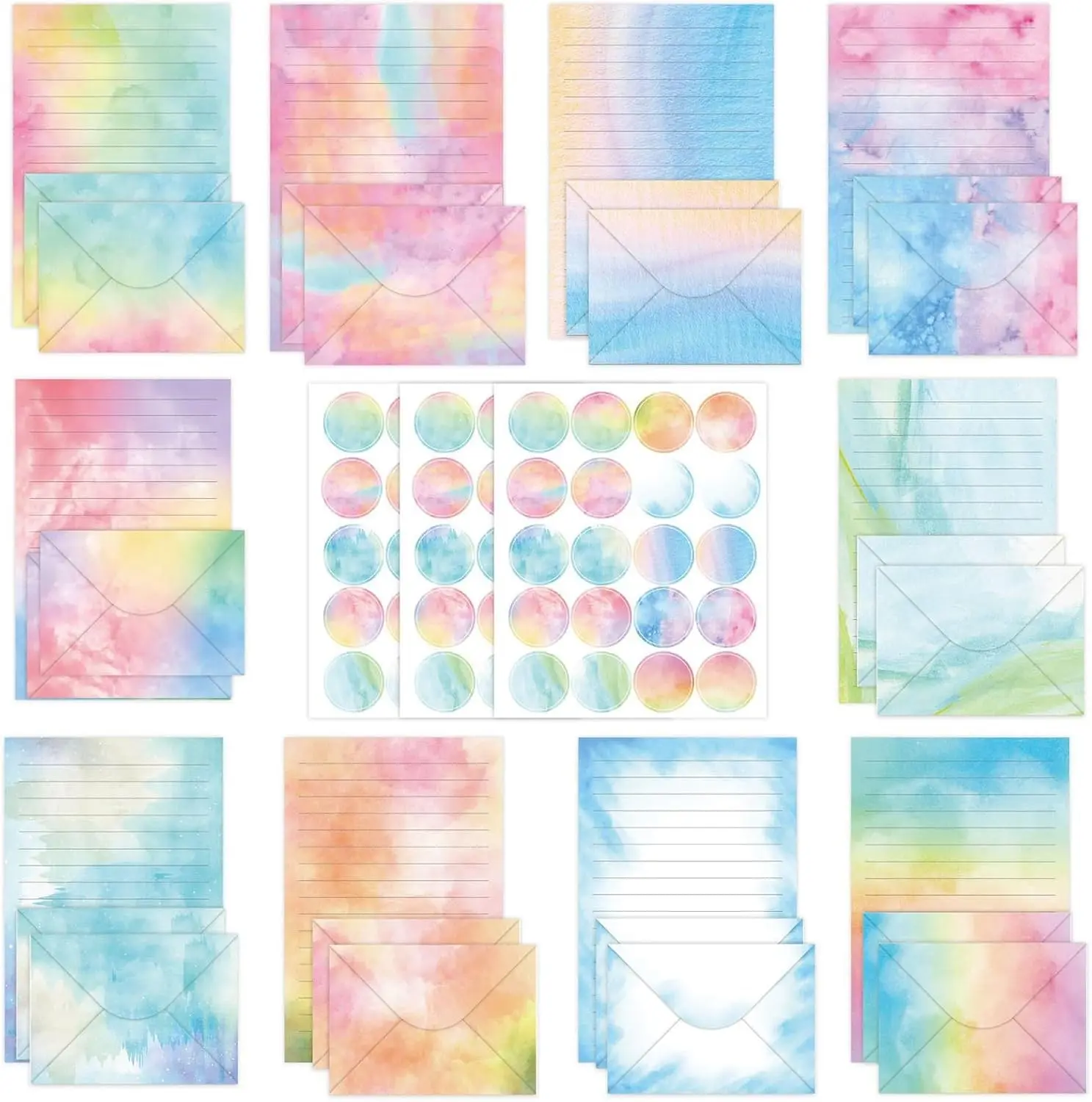 160 Pcs Letter Writing Stationery Set with 50 A5 10-design Sheets, 50 Envelopes and 60 Stickers for Home Office School Set A