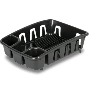 Dish Drying Rack, Dish Rack with Self Draining Base, Black