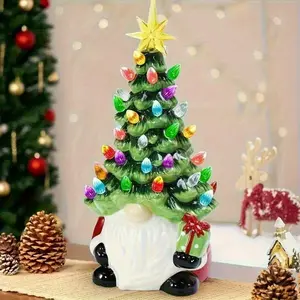 7.87-inch Resin Christmas Gnome Ornament - Glowing Resin Gnome Christmas Tree with Colorful Lights - Mini Pre-Assembled Holiday Decor for Desktops, Living Rooms, Mantels, and Offices