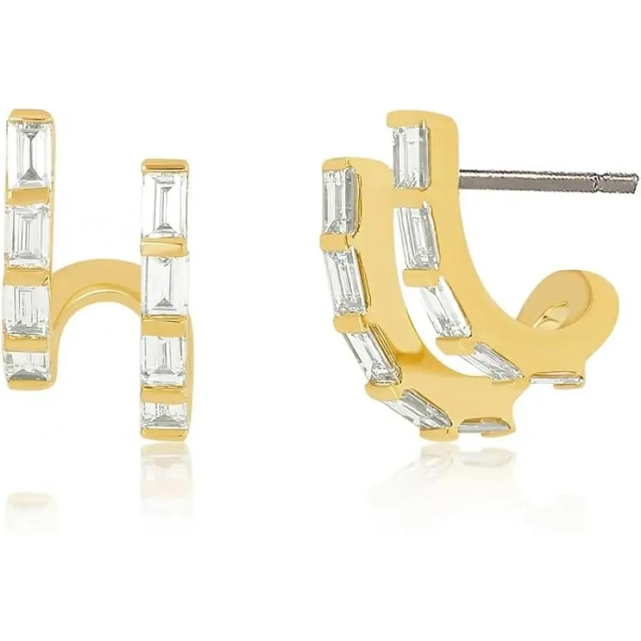 Baguette Double Hoops