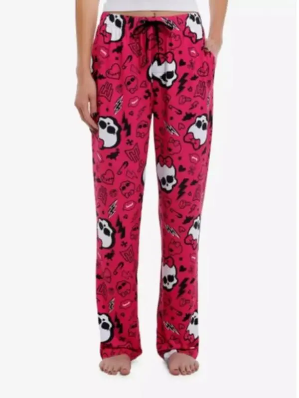Unisex Monster High Skullette Heart Icon Satin Pajama Pants, Comfortable Loungewear for Sleep & Relaxation
