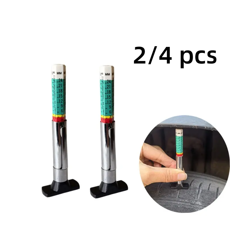 [Back to School]2/4 Counts 25mm Car Tire Tread Depth Gauge, Color Coded, Universal Car Tire Tread Depth Meter, Reads in MM and 32nds, Quickly Identifies Tire Tread Wear Condition-MM1