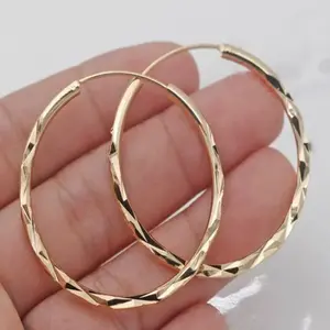 Large Textured Gold Hoop Earrings, 14K Gold Plated Diamond Cut Hoops, Waterproof Fashion Jewelry for Party, Prom, Wedding