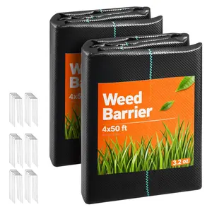 【Summervibes】VEVOR Weed Barrier Fabric Heavy Duty, 2 Packs 4x50FT 3.2oz Weed Blocker Fabric, Woven Landscape Fabrics, Garden Fabrics Weeds Barrier, Weeds Control Ground Cover, Geotextile Webbing, Black
