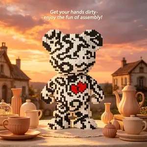 Spot Heart Teddy Block Statue, Building Block Toy, DIY Craft Kit, Perfect Gift for All Seasons, Enhances Creativity & Patience