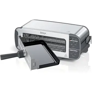 Ninja ST101 Foodi 2-in-1 Flip Toaster, 2-Slice Capacity, Compact Toaster Oven, Snack Maker, Reheat, Defrost, 1500 Watts, Stainless Steel, 2-Slice Compact Oven Capacity