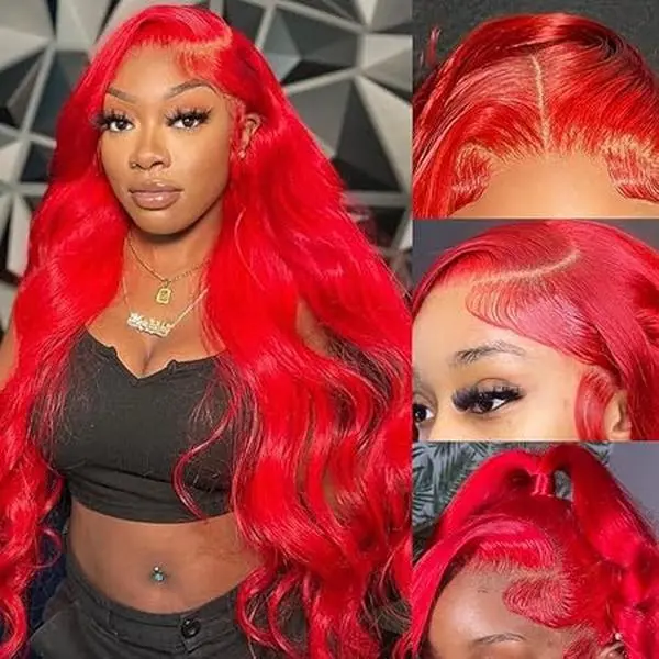 Red Lace Front Wigs Human Hair 13x6 Hd Transparent Body Wave Lace Front Wig Human Hair Pre Plucked 180% Density Glueless Red Wig for Black Women Wear and Go Burgundy Red Colored Wig Lace Frontal Wig