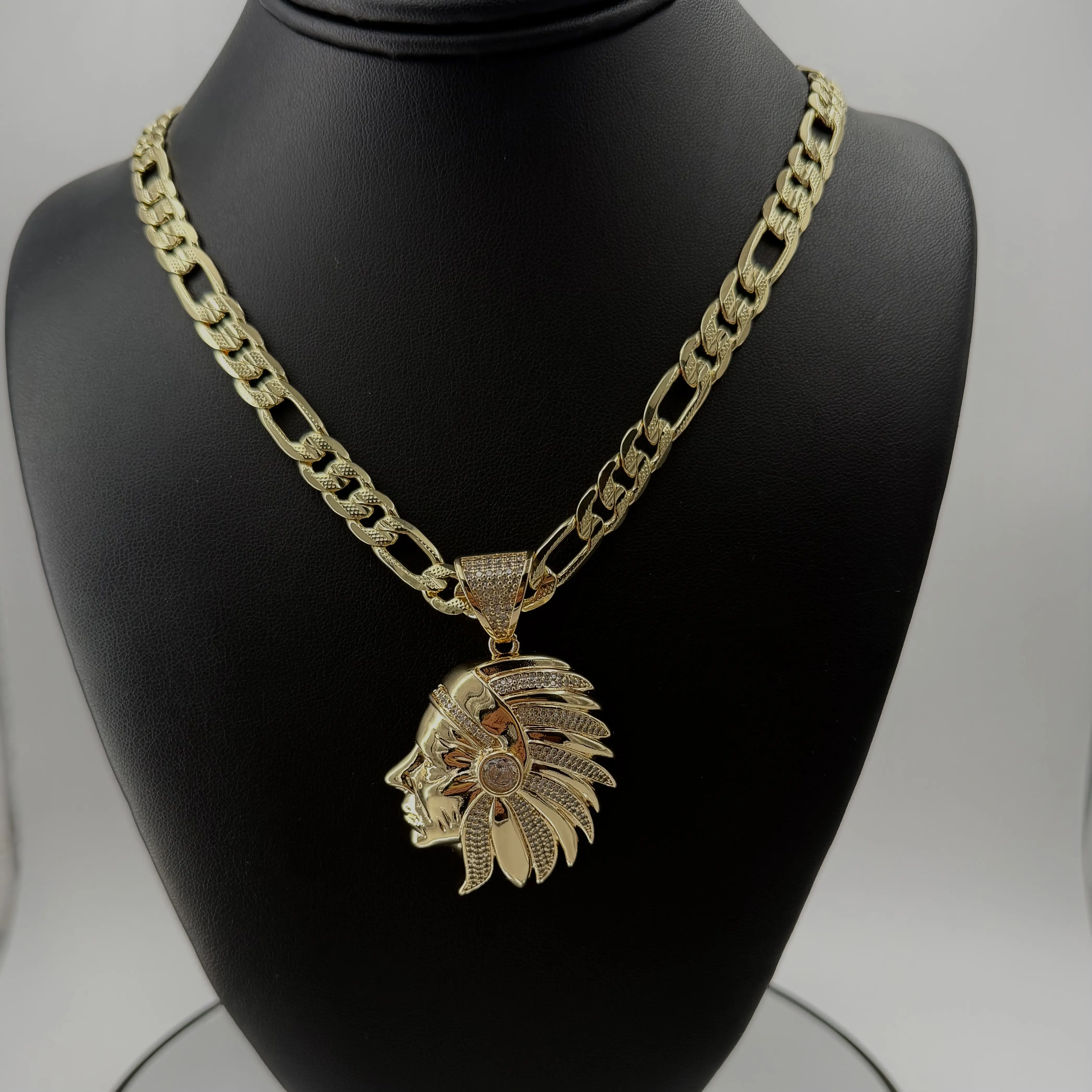 Gold Plated 14k Jewelry Chain with Indian Face Pendant Hypoallergenic and Durable Accessory for Luxury Lovers