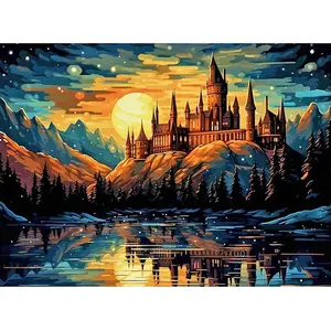 5D DIY Full Drill Round Diamond Painting Kit, Castle Landscape Mosaic Canvas, Home Wall Decor, Halloween Christmas Gift