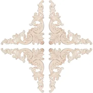 4 Pack Decorative Wood Appliques Corner Furniture Appliques DIY Wood Appliques and Onlays for Furniture, Bed, Cabinet, Door, Wardrobe, 11.02"*7.91" (Style A)